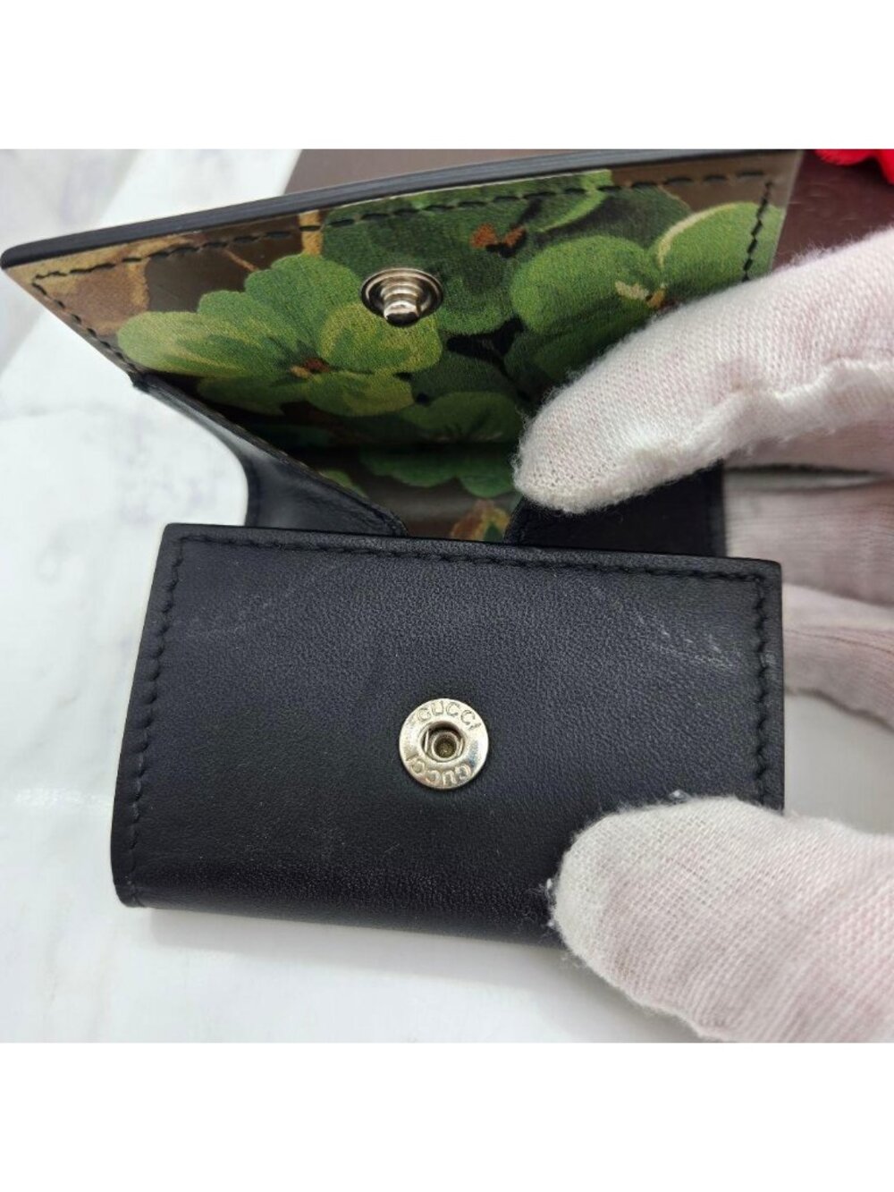 Gucci Coin Purse Wallet Flower Black - Picture 10 of 15